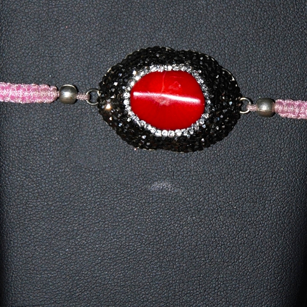Genuine Red Coral w/ Swarovski crystal boutique Bracelet sterling 925